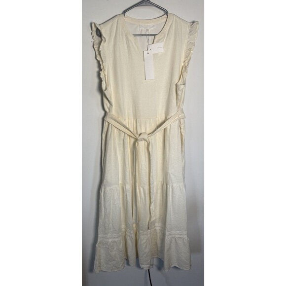 New Adyson Parker Linen Blend Midi Dress Belted XL Lined Cottagecore Beach - Picture 1 of 14